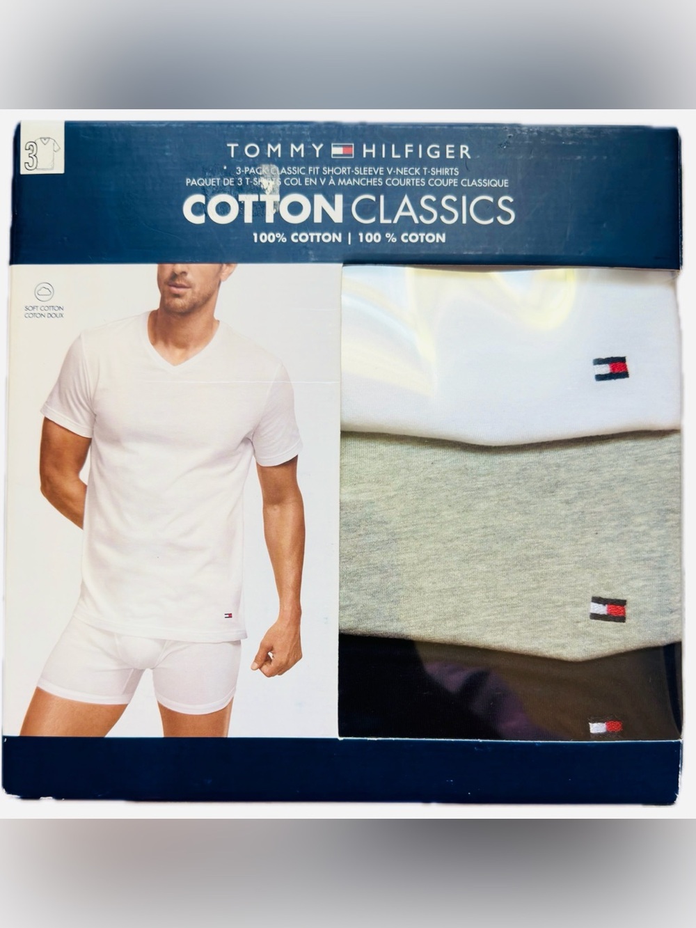 Tommy Hilfiger 3-Pack V-Neck Undershirts - White, Gray, Black Size S/P